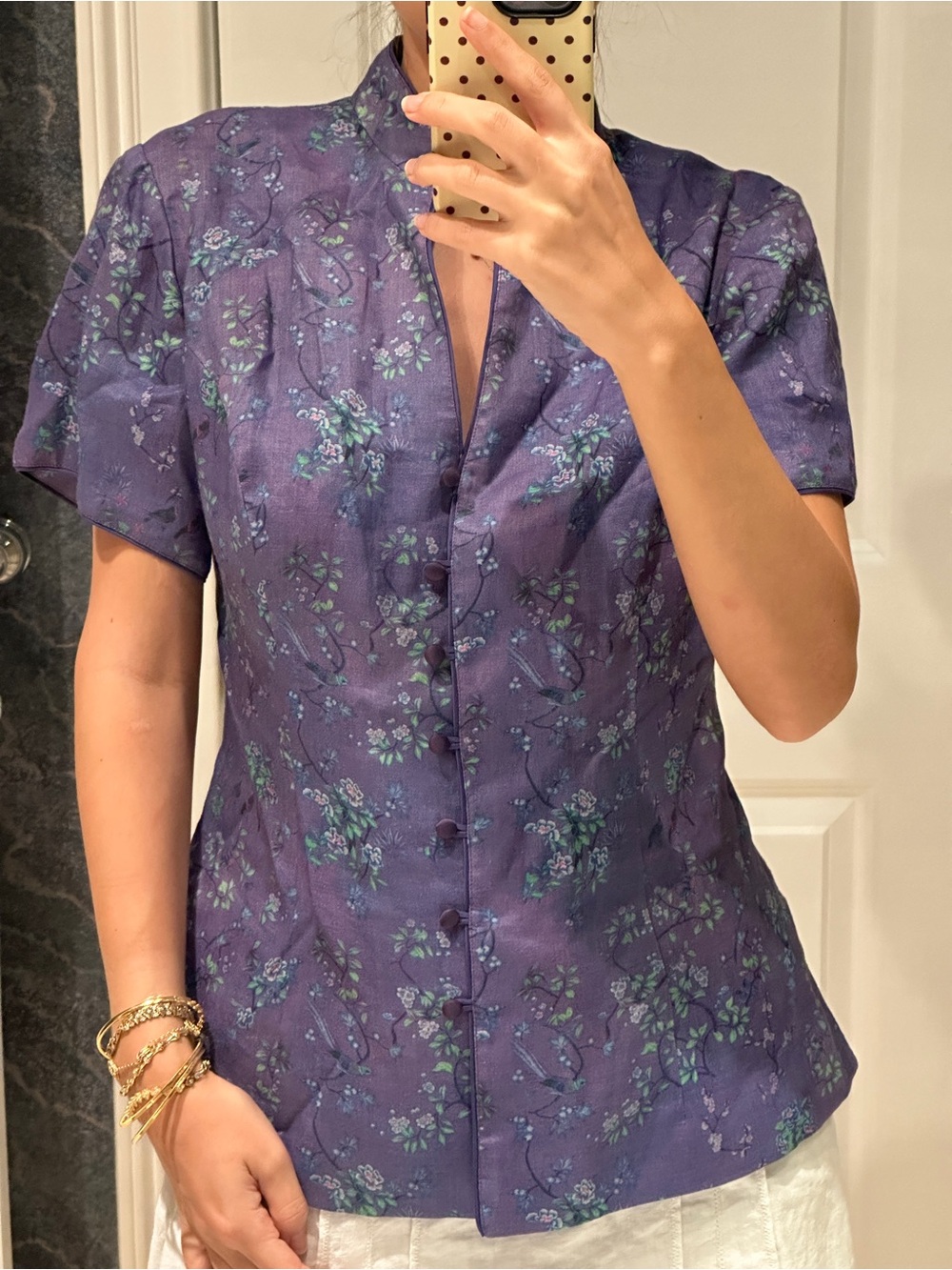 Purple Floral Short-Sleeve Button-Front Women’s Shirt